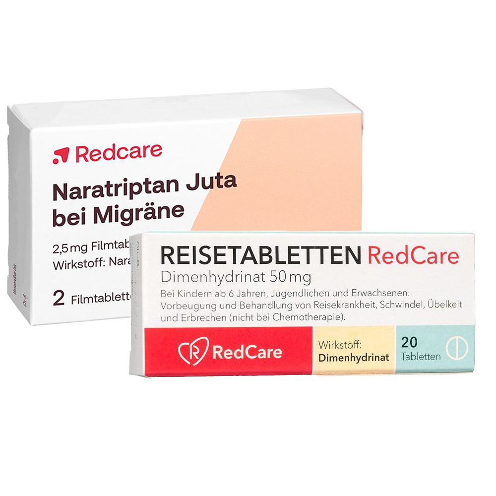 Redcare Naratriptan Juta bei Migräne 2,5mg + Reisetabletten Dimenhydrinat 50 mg