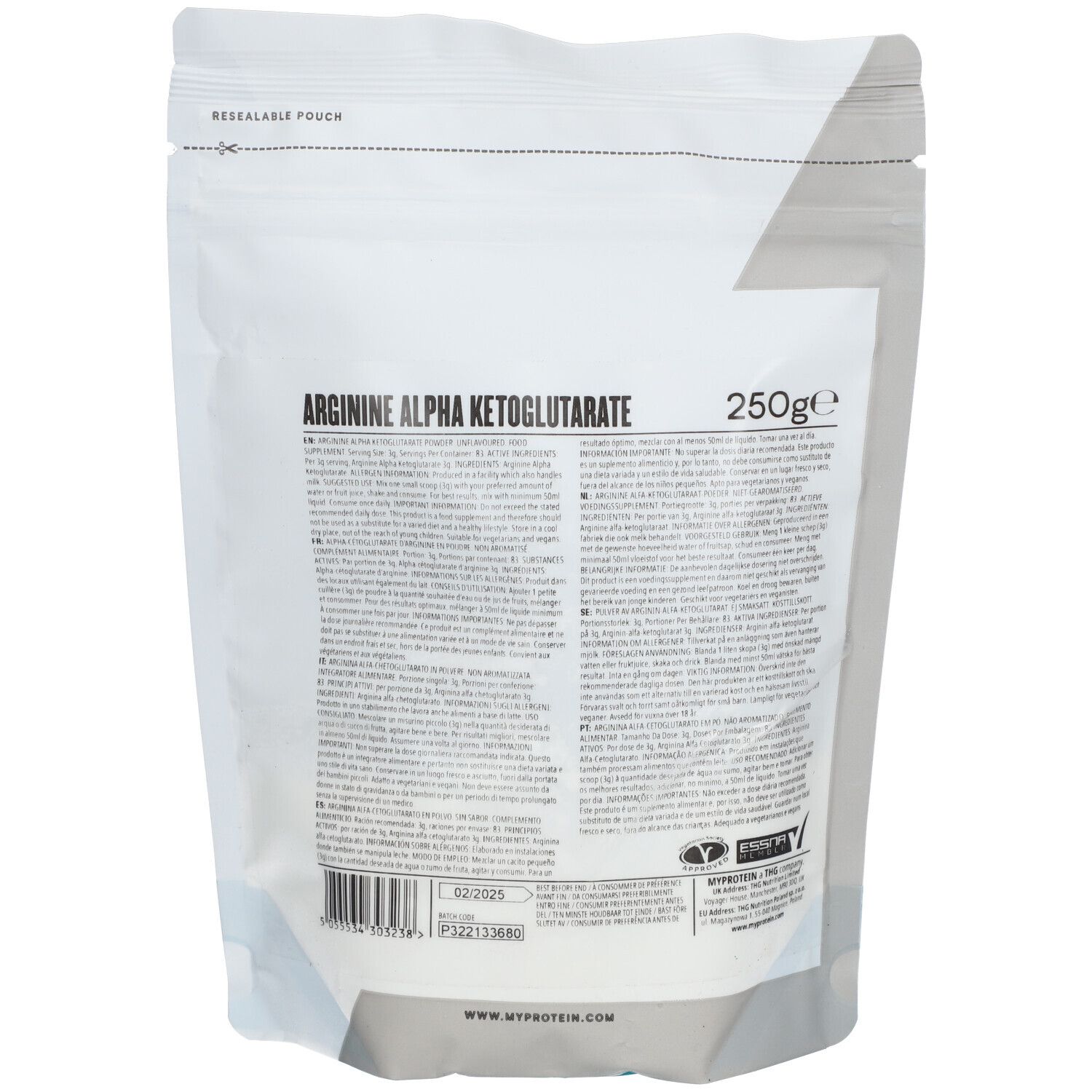 MyProtein 100% Aakg Amino Acid (250g) Unflavoured 250 g Pulver