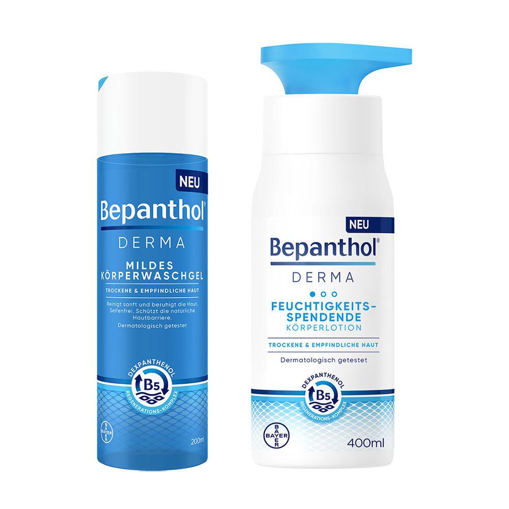 Bepanthol® Derma Mildes Körperwaschgel + Derma Feuchtigkeitsspendende Körperlotion