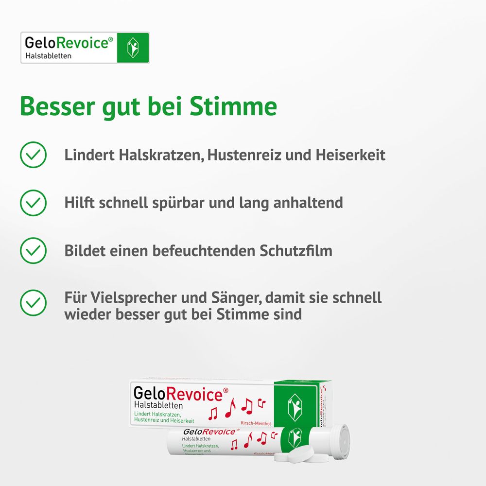GeloRevoice Halstabletten lindern Halsschmerzen und bilden einen Schutzfilm.