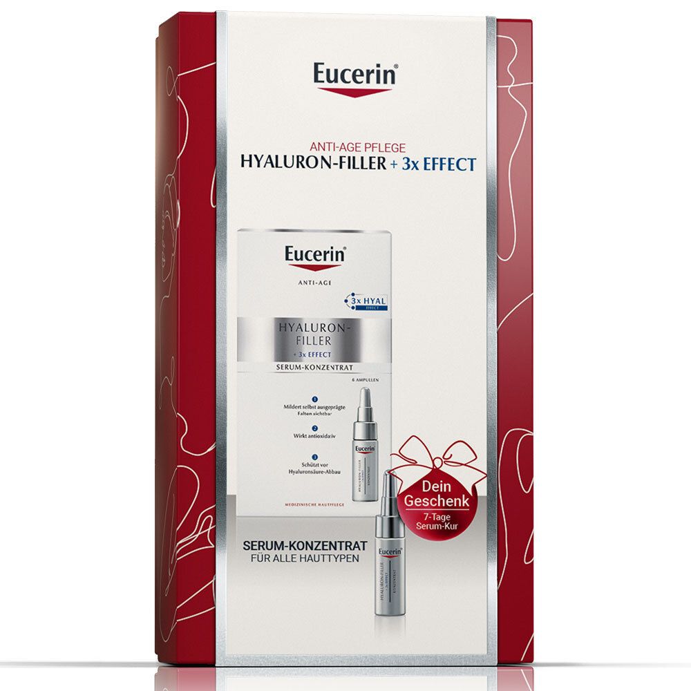 Geschenkbox mit Serum-Konzentrat. Enthält Ampullen und Produktverpackung. Eucerin-Logo und Produktbezeichnung sichtbar.