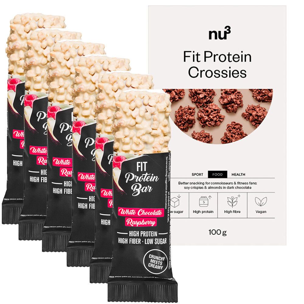 NU3 Set 6 x nu3 Fit Protein Bar, Chocolat Blanc Framboise + nu3 Fit Protein Crossies