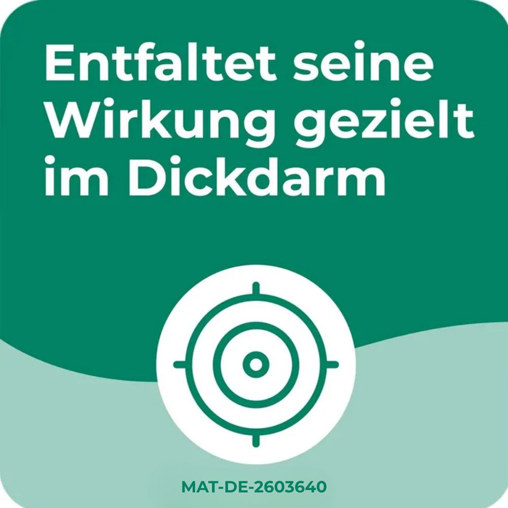 Zielscheibe, Text: Entfaltet seine Wirkung gezielt im Dickdarm.