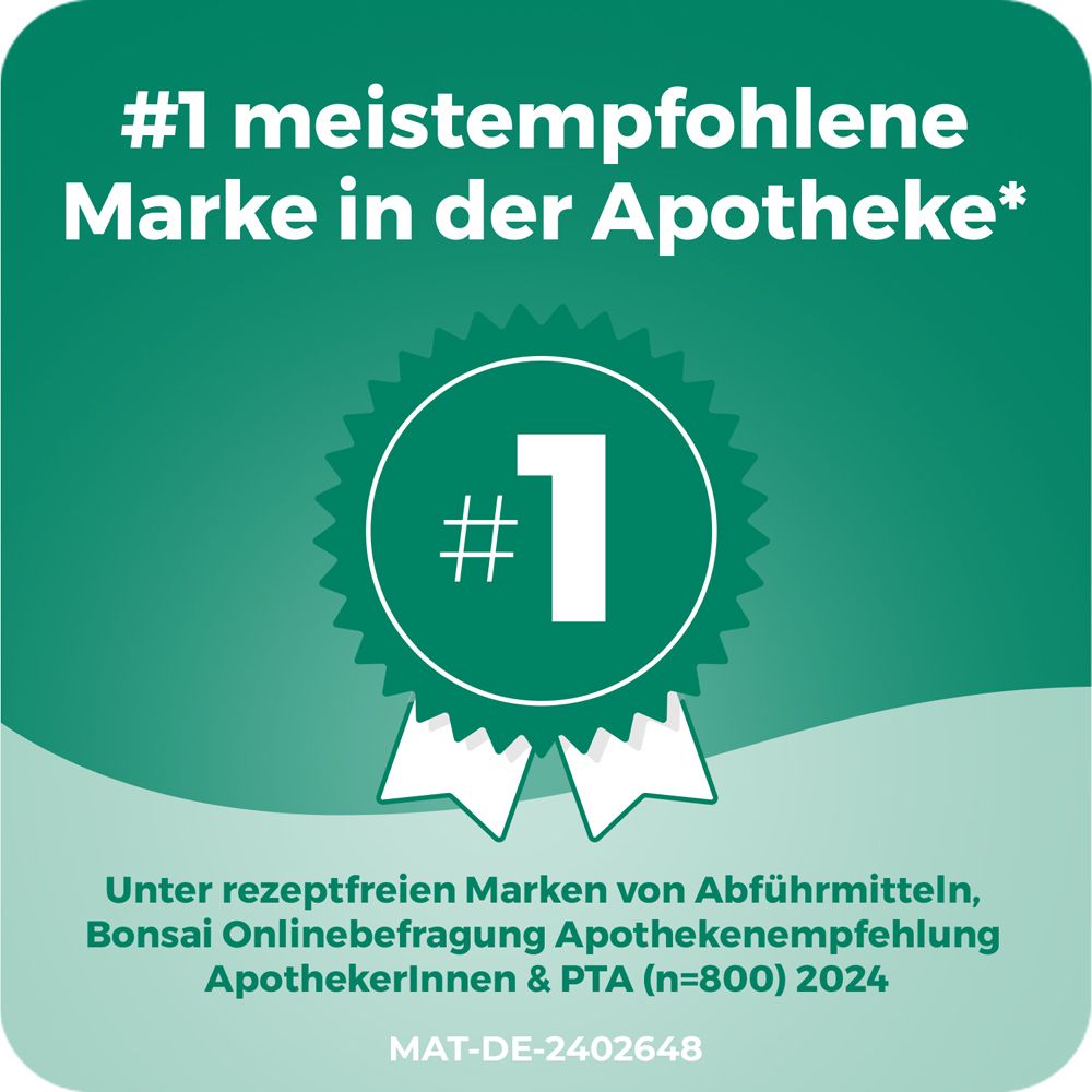 Abzeichen mit der Nummer 1. Text: #1 meistempfohlene Marke in der Apotheke.