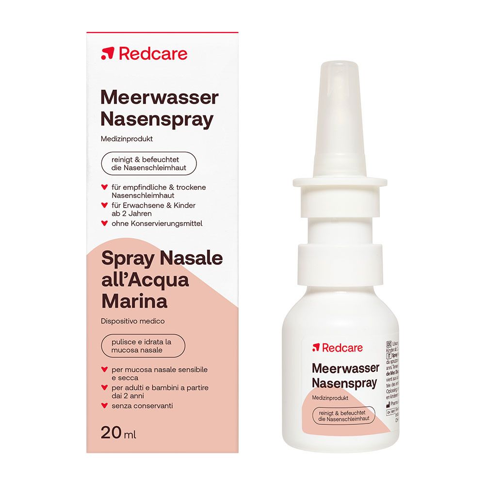 Redcare Meerwasser Nasenspray Flasche und Packung, 20ml.