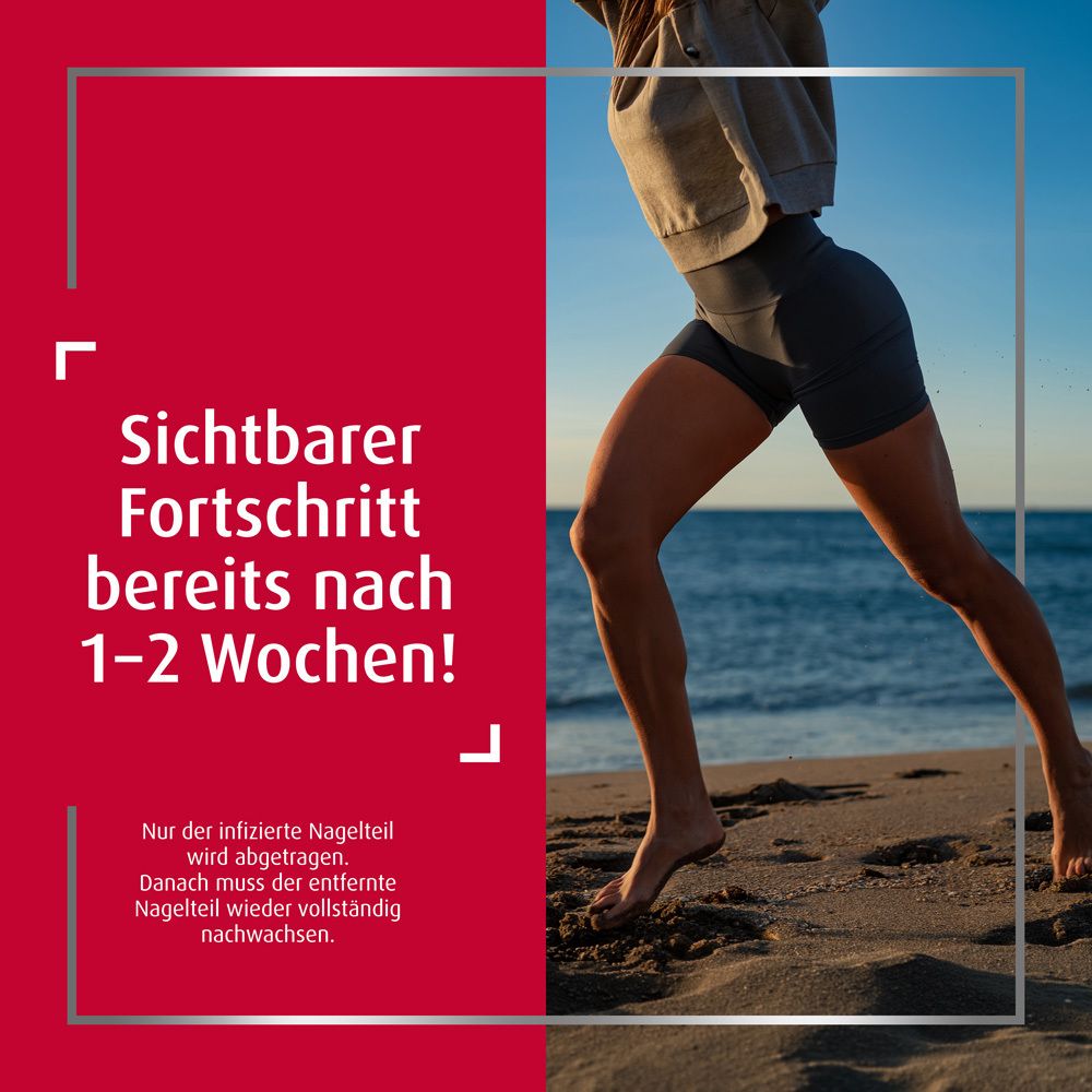 Frau rennt am Strand. Text: Sichtbarer Fortschritt bereits nach 1-2 Wochen!
