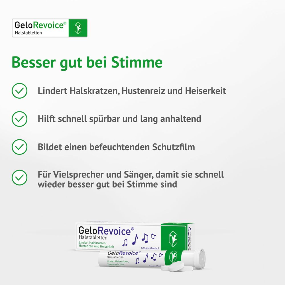 GeloRevoice Halstabletten lindern Halsschmerzen und bilden einen Schutzfilm.
