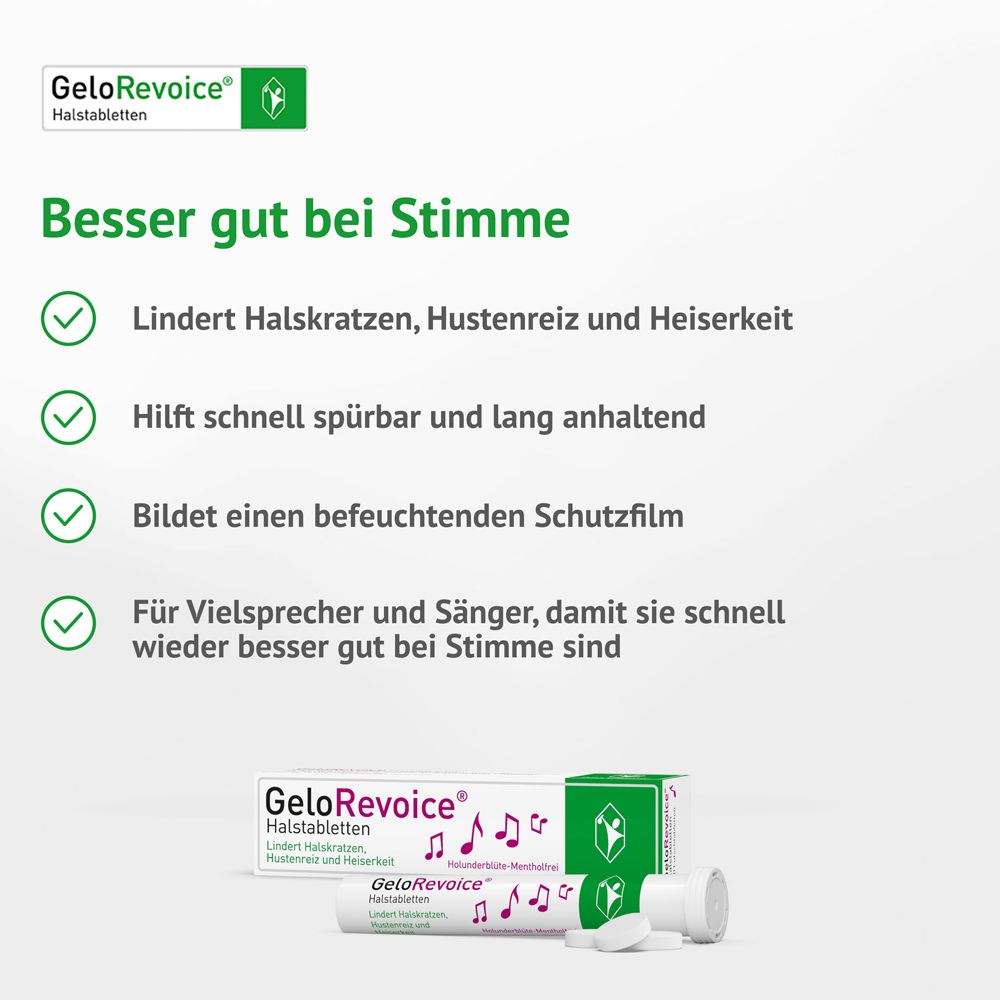 GeloRevoice Halstabletten: Lindert Halsschmerzen, Hustenreiz und Heiserkeit. Bildet Schutzfilm.