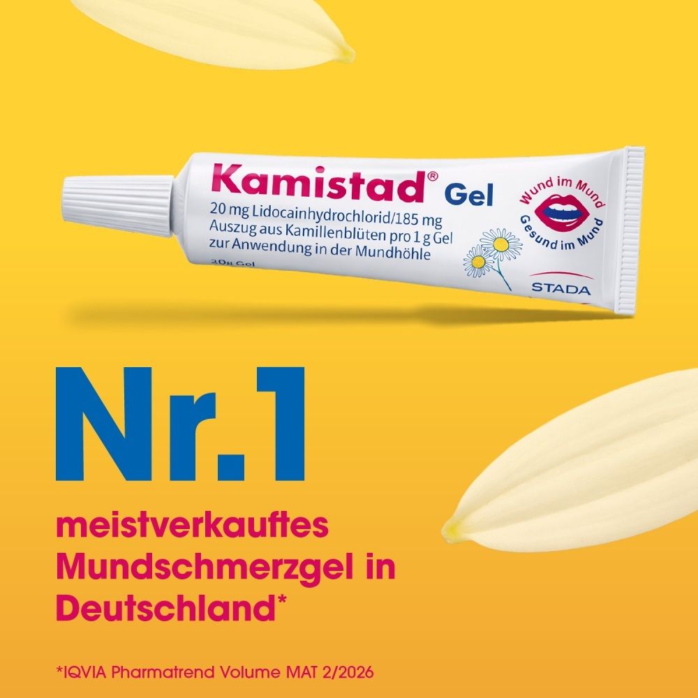 Kamistad® Gel. Nr. 1 meistverkauftes Mundschmerzgel in Deutschland. Mit Kamille.