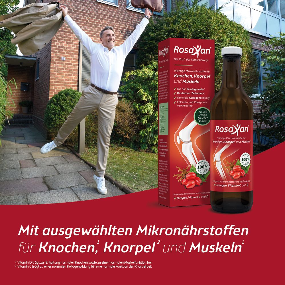 Rosaxan Saft / Tabletten – Nährstoffe für Knorpel, Knochen, Muskelfunktion und Bindegewebe – mit Hagebutte, Teufelskralle und Brennnessel