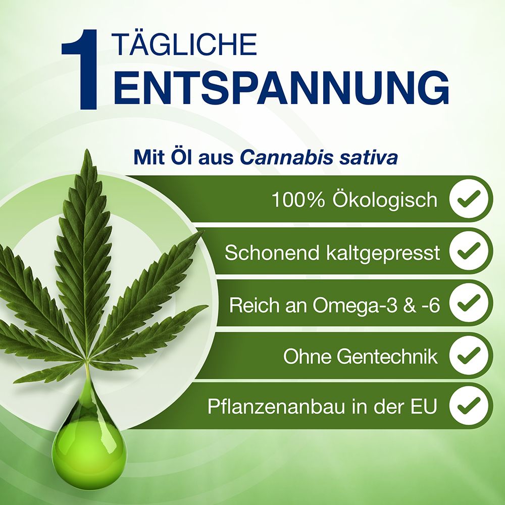 Tägliche Entspannung mit Cannabisöl: 100% ökologisch, schonend kaltgepresst.