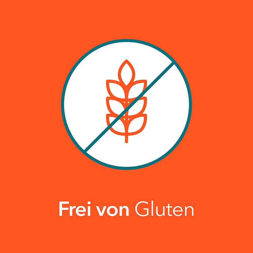 Symbol für glutenfrei. Ein Ährensymbol durchgestrichen. Text: Frei von Gluten.