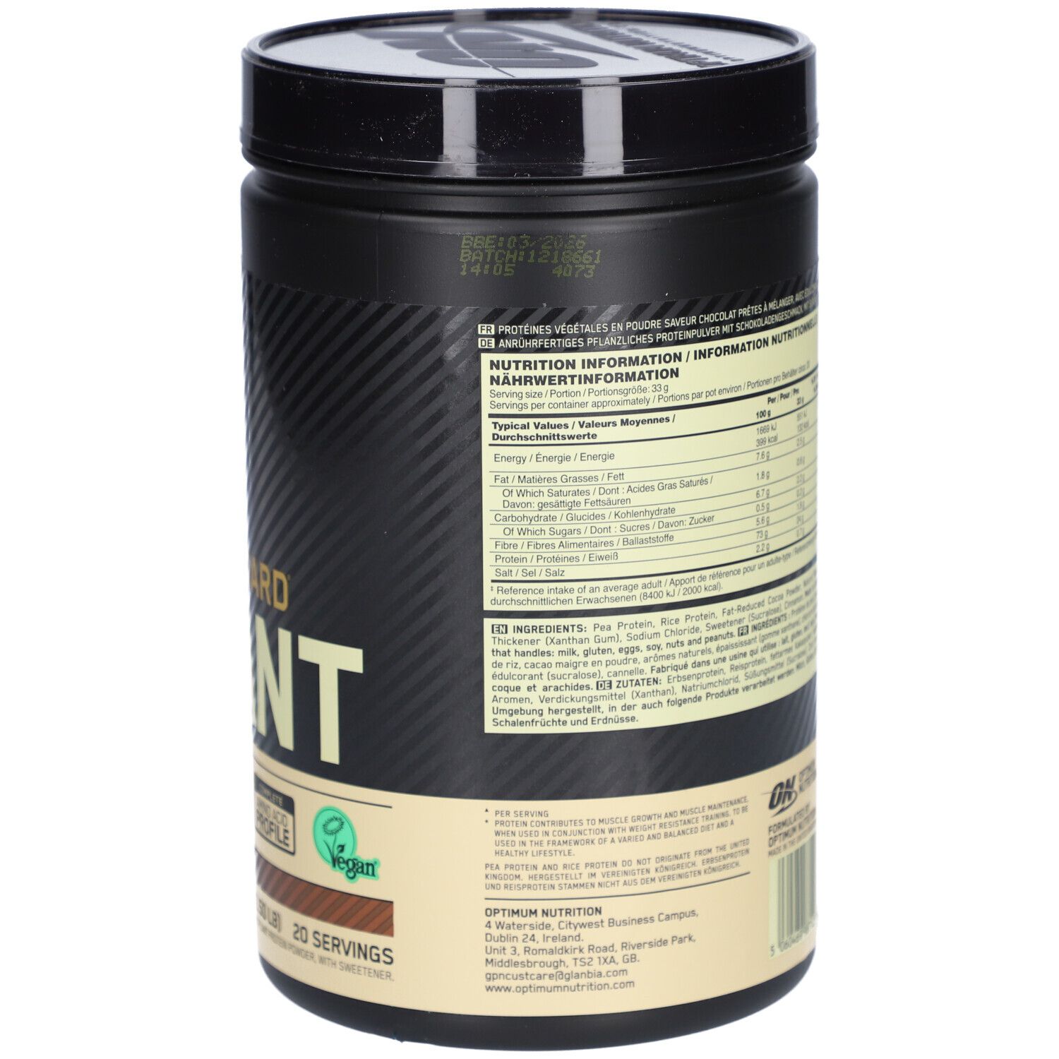 Gelb Standard 100% Plant Protein 684g Optimum Nutrition