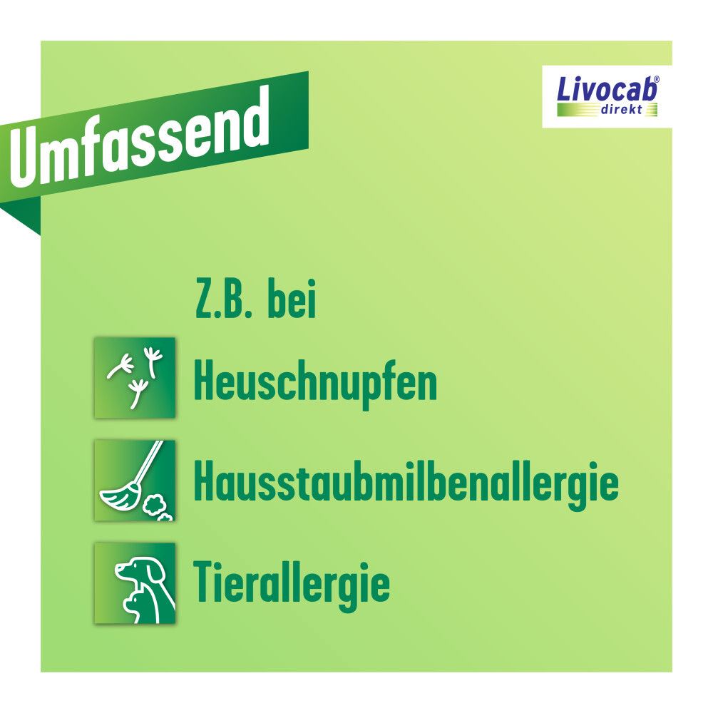 Grüner Kreis mit Symbolen für Heuschnupfen, Hausstaubmilbenallergie und Tierallergie. Text: Umfassend.
