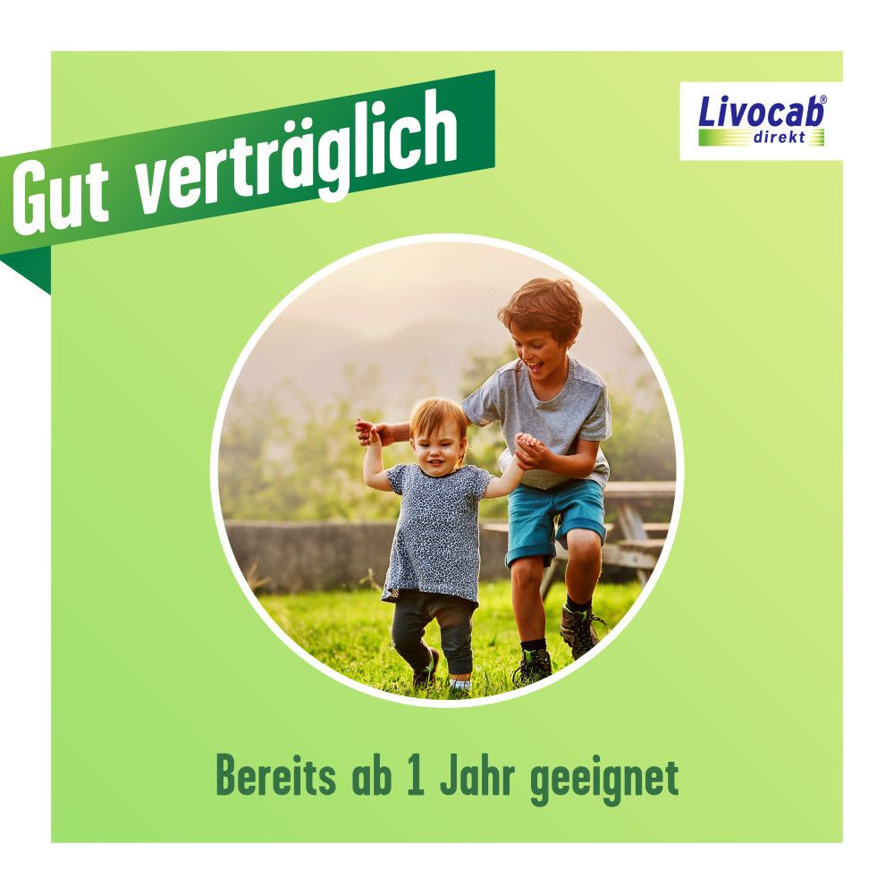 Zwei Kinder laufen auf einer Wiese. Text: Gut verträglich. Bereits ab 1 Jahr geeignet.