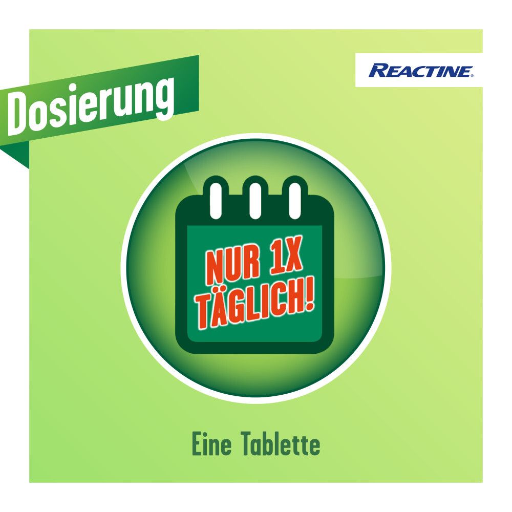 Grüner Hintergrund mit Kalendersymbol. Text: Nur 1x täglich! Eine Tablette.