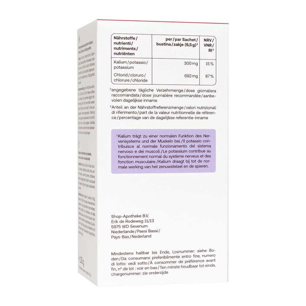 Rückseite der Redcare Elektrolyte Packung. Enthält Nährwertangaben und Anwendungshinweise.