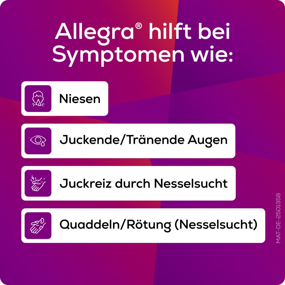 Allegra Schmelztabletten bei Heuschnupfen und ganzjährigen Allergien | Praktisch für unterwegs | Schmelzen auf der Zunge