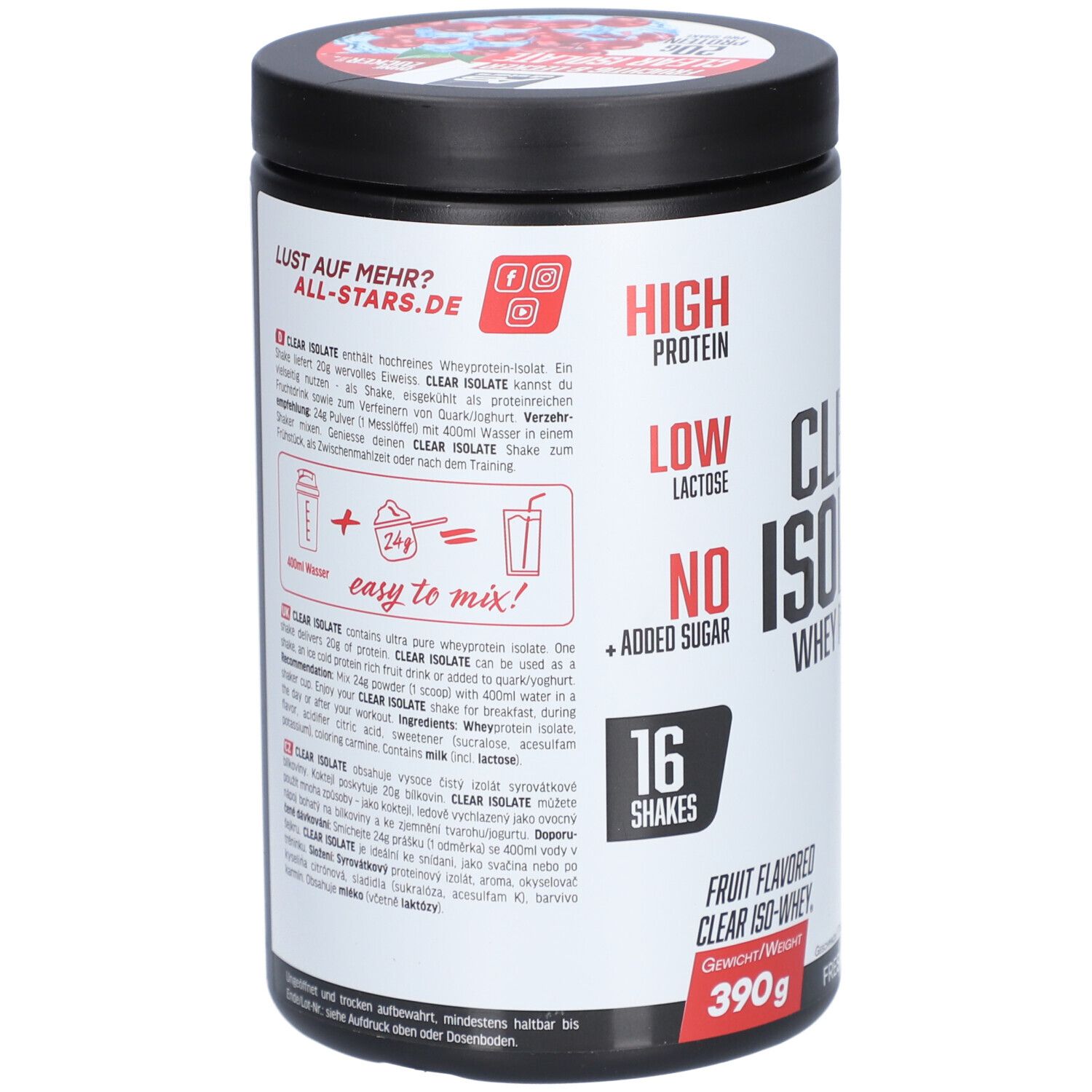 Clear Isolate Whey Protein, Fresh Cherry, 390g 390 g Pulver