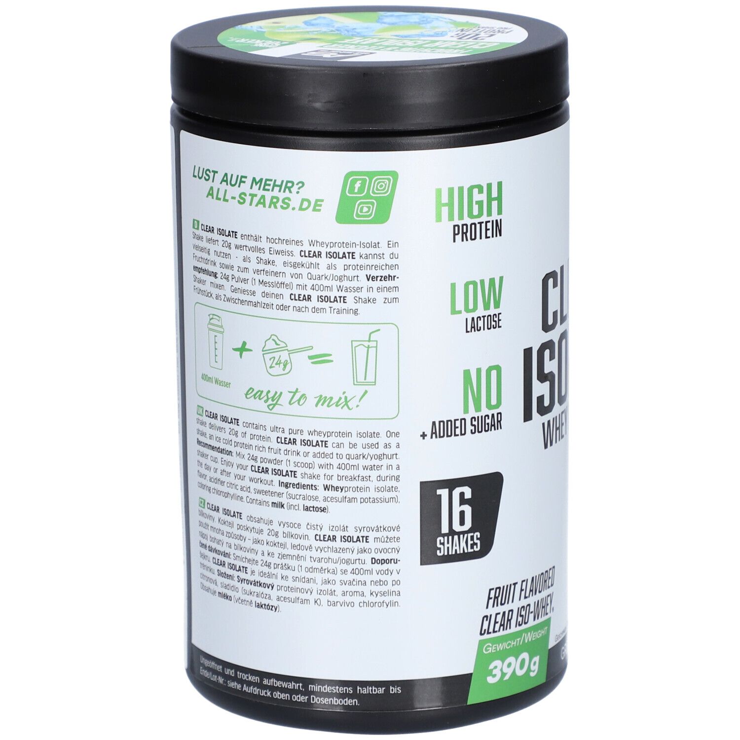 Clear Isolate Whey Protein, Green Apple, 390g 390 g Pulver