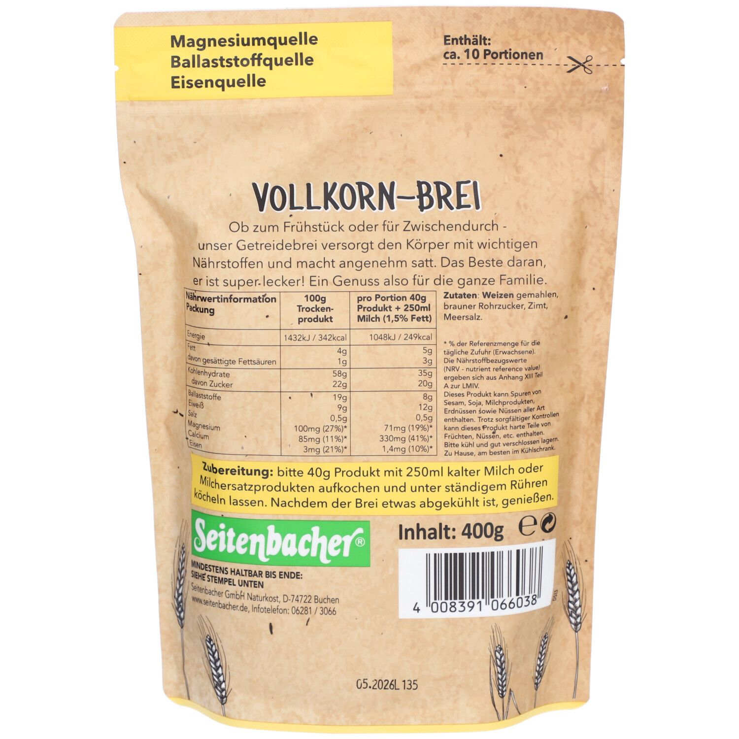 Seitenbacher Frühstücksbrei 400 g Pulver