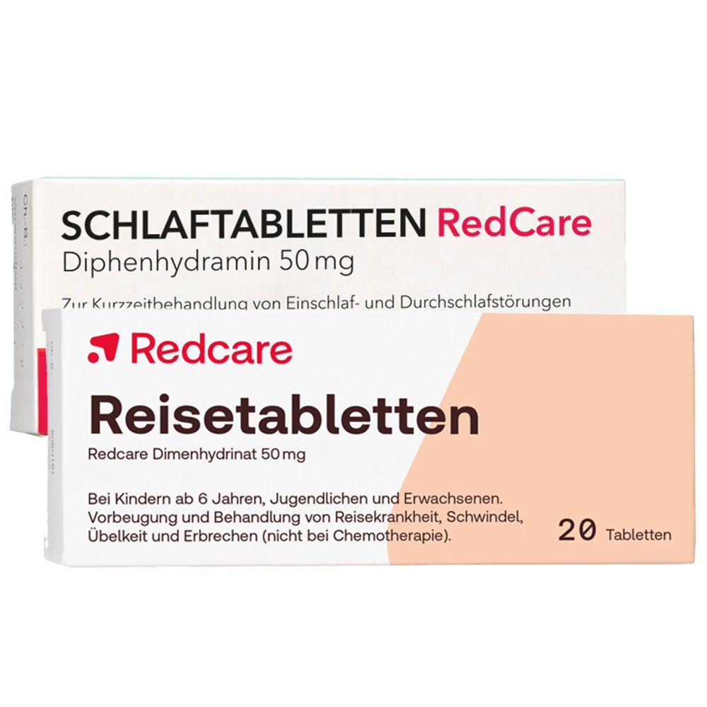 Redcare Schlaftabletten Diphenhydramin + Redcare Reisetabletten Dimenhydrinat 50 mg