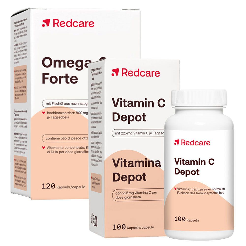 Redcare Omega-3 Forte Kapseln + Redcare Vitamin C Depot