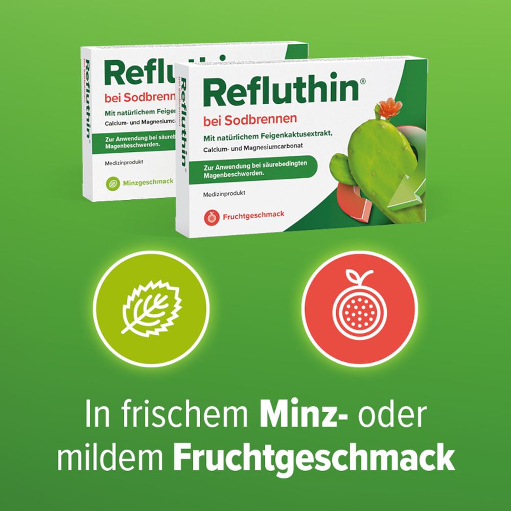 Refluthin® bei Sodbrennen - Fruchtgeschmack - Schnelle Hilfe bei Reflux - Schützt die Speiseröhre - gut verträglich