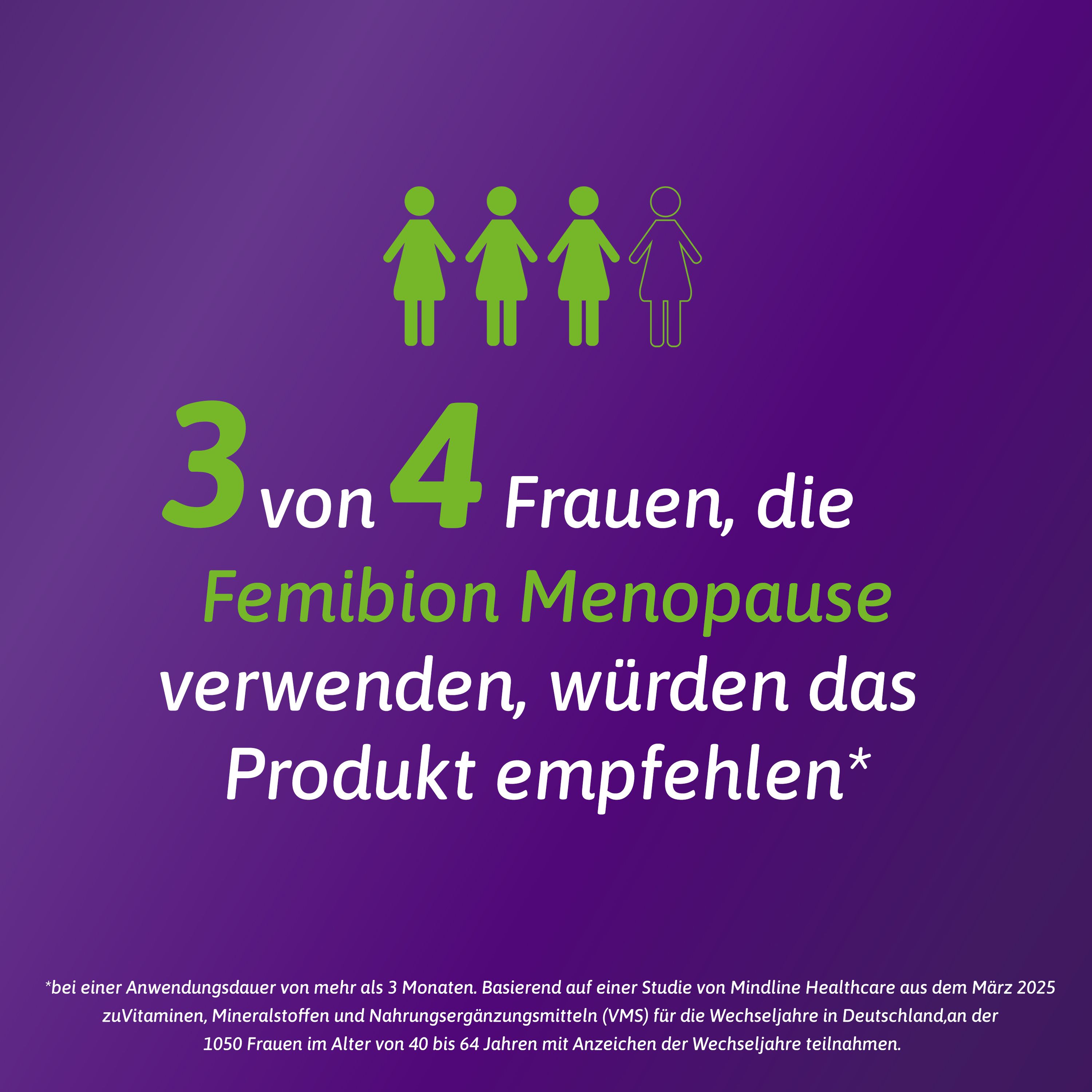 Infografik: 3 von 4 Frauen würden Femibion Menopause empfehlen.