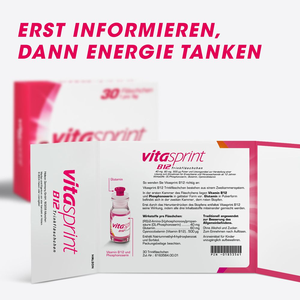 Vitasprint B12 Trinkfläschchen, 30 St. mit Vitamin B12 für mehr Energie.