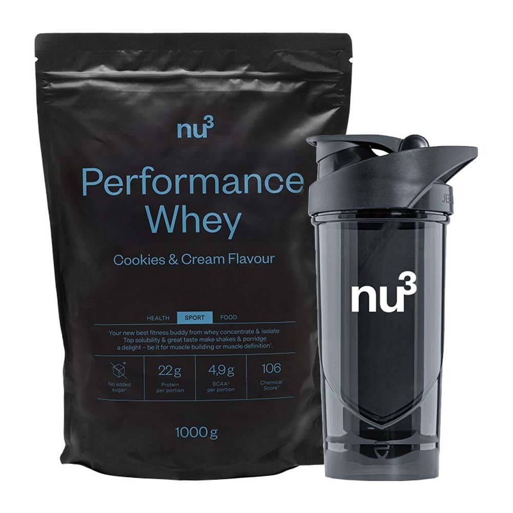 nu3 Performance Whey, Cookies-Cream - Proteinpulver + nu3 Shaker Schwarz