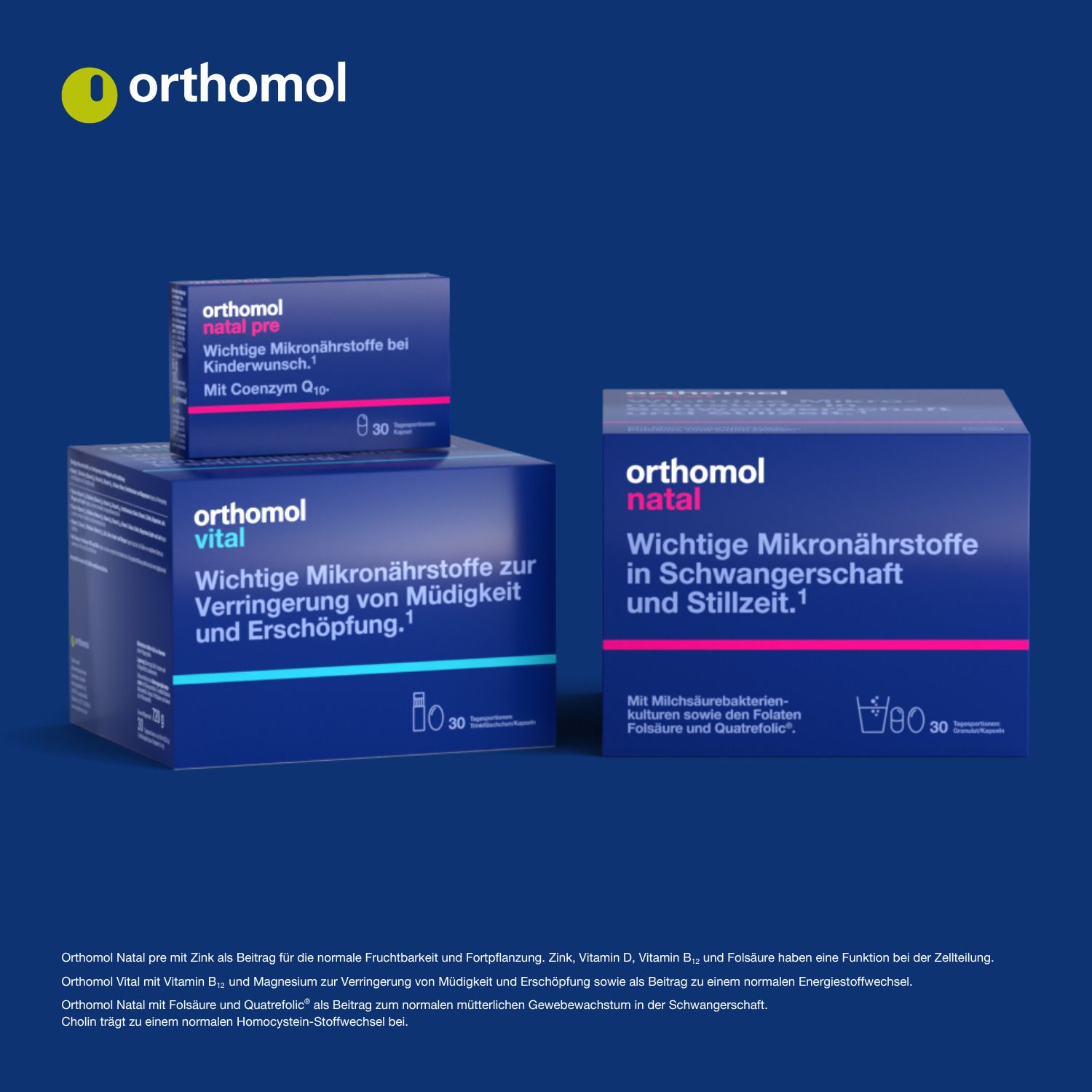 Orthomol Natal pre, Natal und Vital M Produkte. Für Schwangerschaft und Stillzeit.