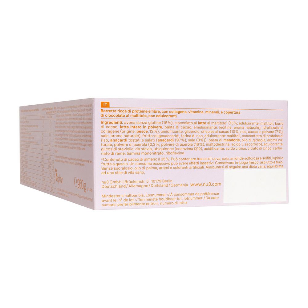 Rückseite der Verpackung mit Text in italienischer Sprache. Zutatenliste und Nährwertangaben.