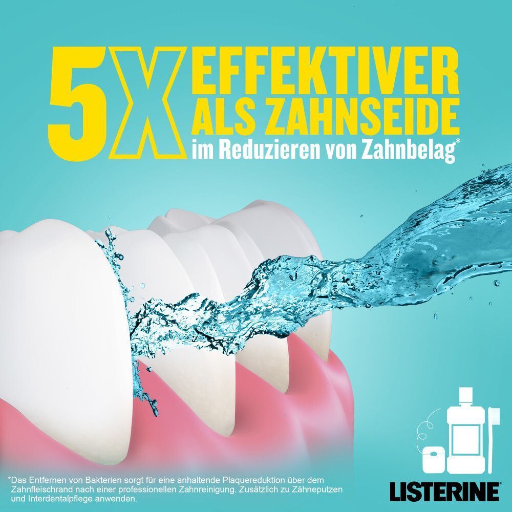 Grafik: 5x effektiver als Zahnseide bei der Reduzierung von Zahnbelag. LISTERINE.