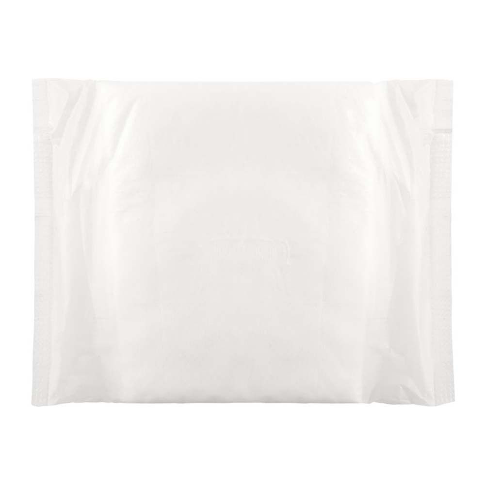 Einzeln verpackter, weißer Damenhygieneartikel.