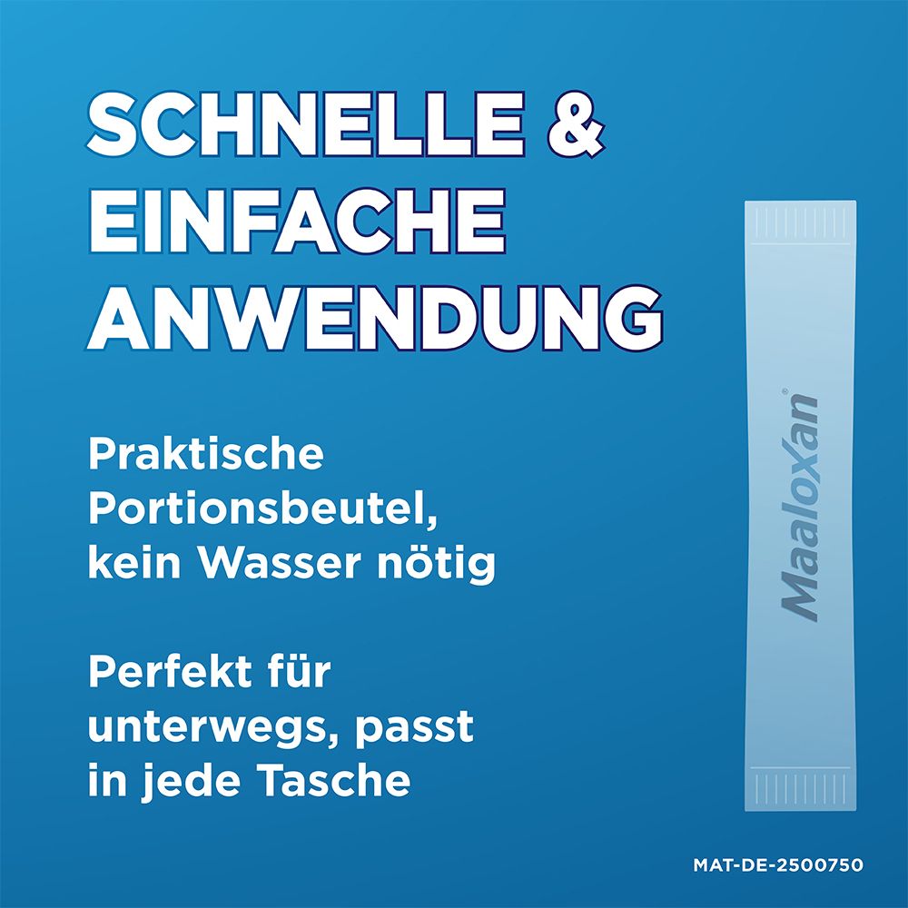 Text: Schnelle & einfache Anwendung. Praktische Portionsbeutel, kein Wasser nötig. Perfekt für unterwegs.
