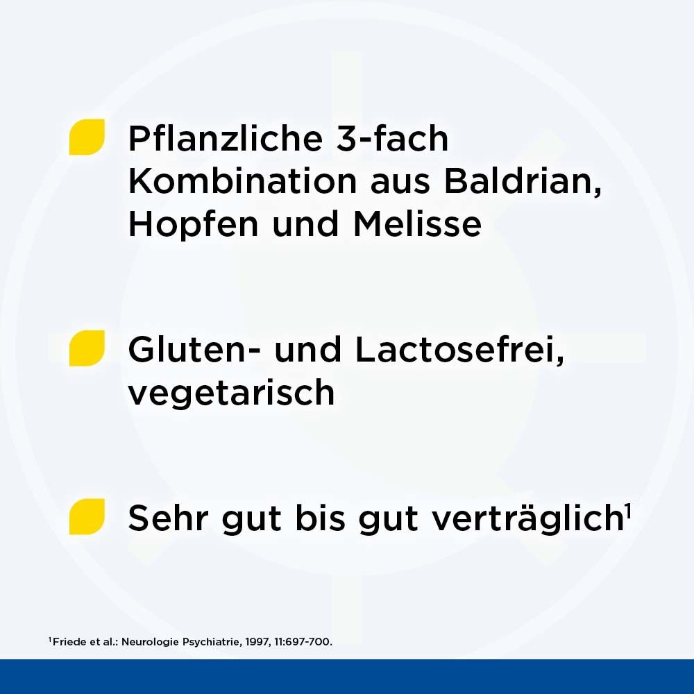 Gelbe Icons mit Text: 'Pflanzliche 3-fach Kombination', 'Gluten- und Lactosefrei', 'Sehr gut bis gut verträglich'.