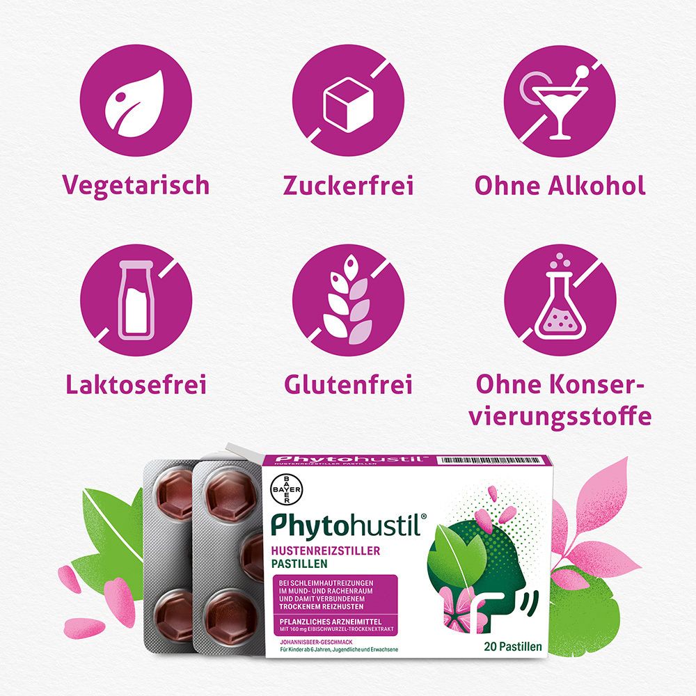 Grafik mit Symbolen: Vegetarisch, zuckerfrei, ohne Alkohol, laktosefrei, glutenfrei, ohne Konservierungsstoffe. Produktverpackung.