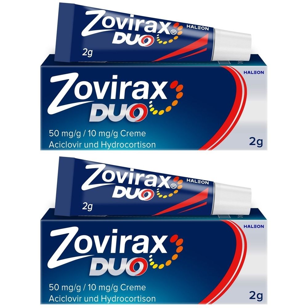 Zovirax Duo Creme bei Lippenherpes. 5 % Aciclovir, 1 % Hydrocortison. 2 g Tube