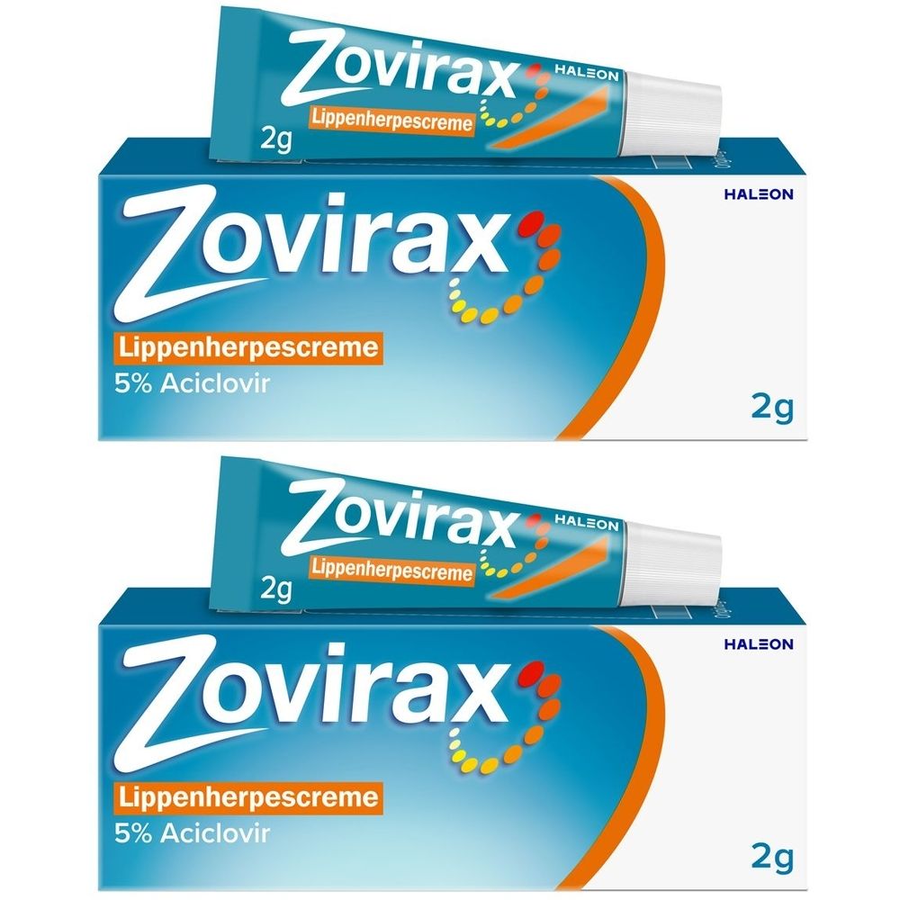 Zovirax Lippenherpescreme. 5 % Aciclovir. 2 g Packung.