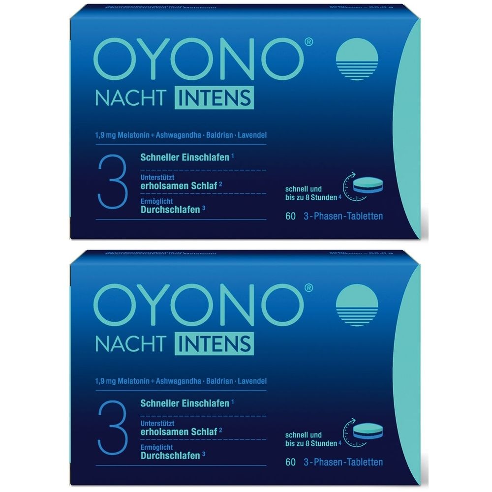 OYONO® Nacht Intens mit 1,9mg Melatonin und Ashwagandha, Baldrian, Lavendel