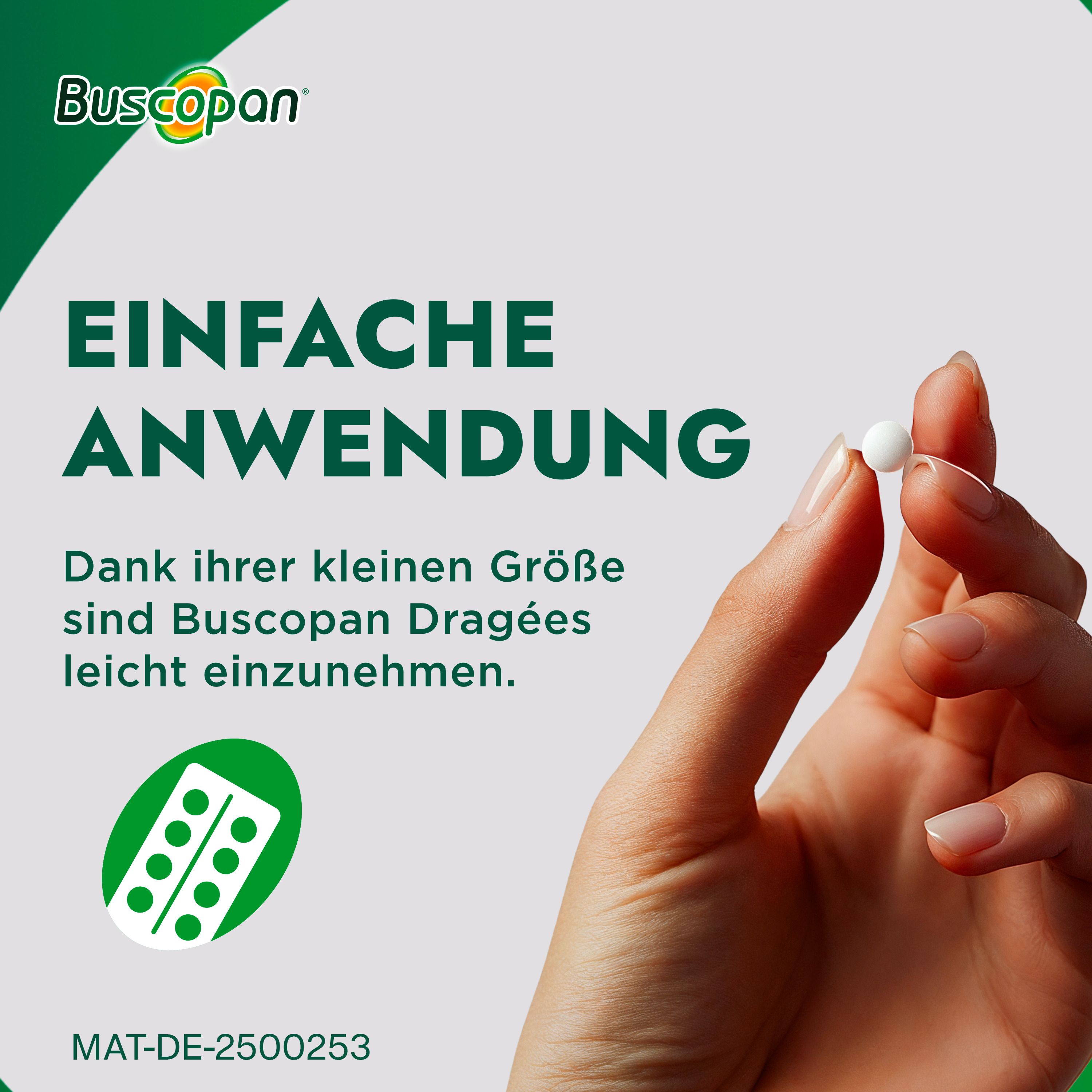 Buscopan Dragées mit Butylscopolamin bei leichten bis mäßig starken Bauchschmerzen und Bauchkrämpfen - schnelle Wirkung - Jetzt 10% mit dem Code nattermann10 sparen*