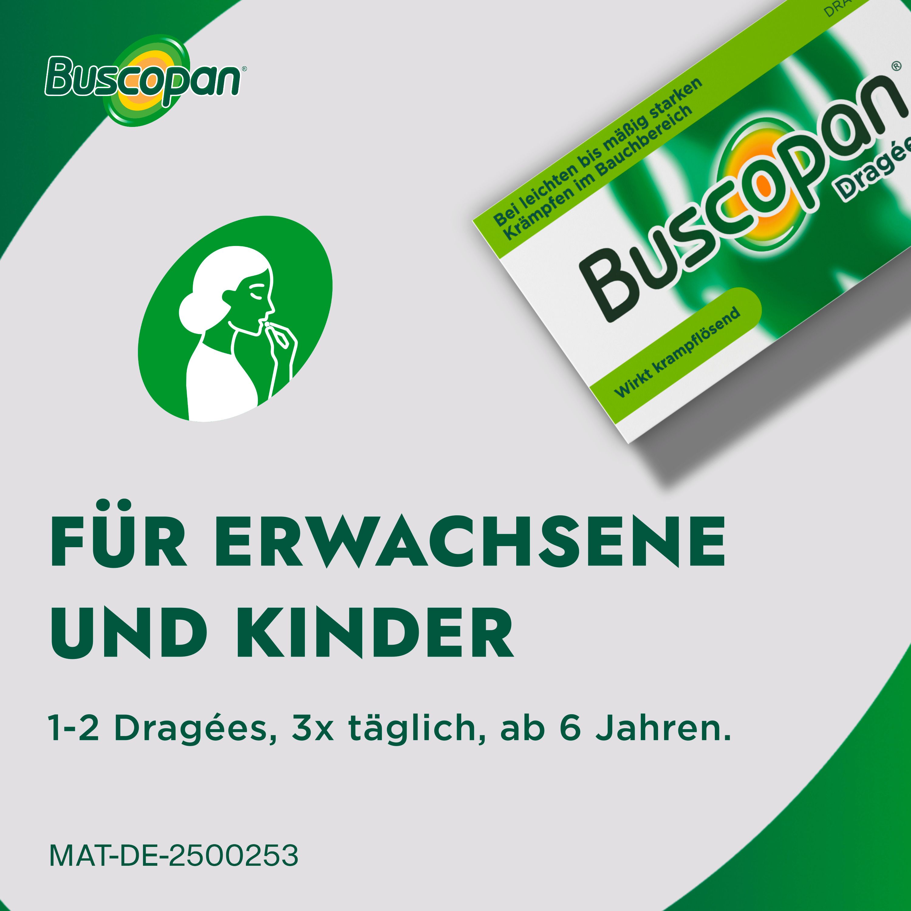 Buscopan Dragées mit Butylscopolamin bei leichten bis mäßig starken Bauchschmerzen und Bauchkrämpfen - schnelle Wirkung - Jetzt 10% mit dem Code nattermann10 sparen*
