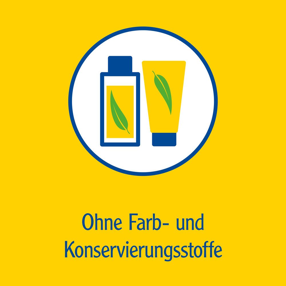 Zwei Piktogramme: Flasche und Tube. Text: Ohne Farb- und Konservierungsstoffe.