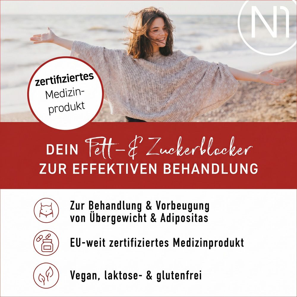 Frau mit ausgestreckten Armen, zertifiziertes Medizinprodukt-Siegel, Produktinformationen.
