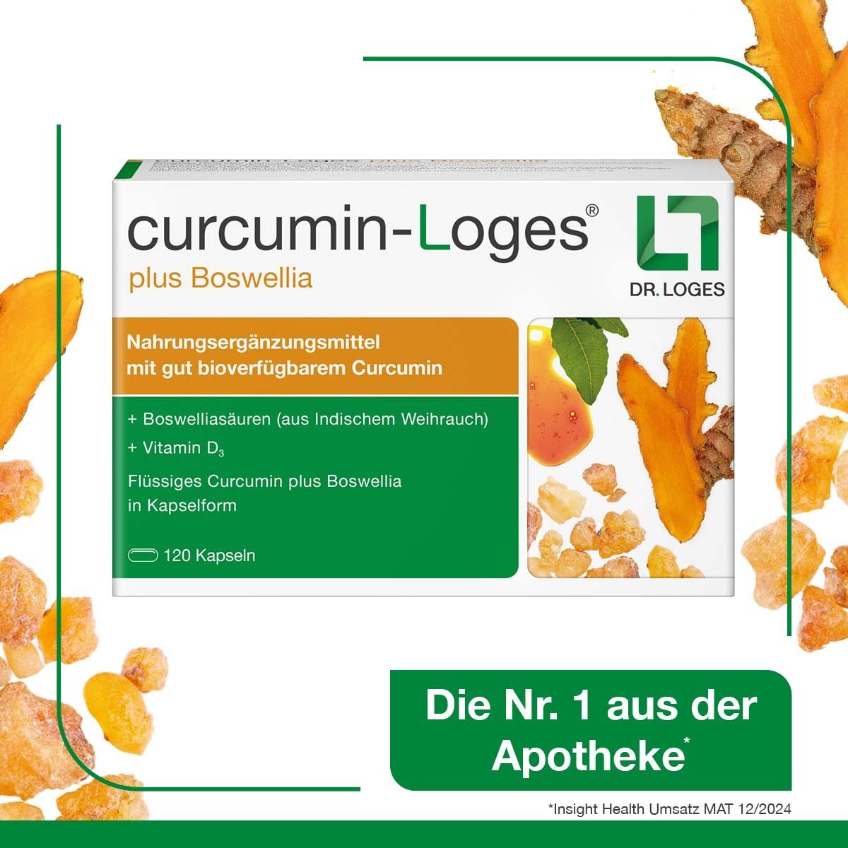 Packung Curcumin-Loges plus Boswellia, "Die Nr. 1 aus der Apotheke".