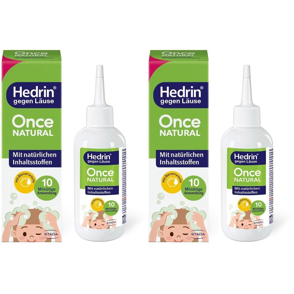 HEDRIN® Once Natural, Läusemittel mit natürlichen Inhaltsstoffen zur schonenden Behandlung von Kopfläusen, ohne Pestizide, ohne Alkohol, ohne Duftstoffe und ohne Silikone – hypoallergen