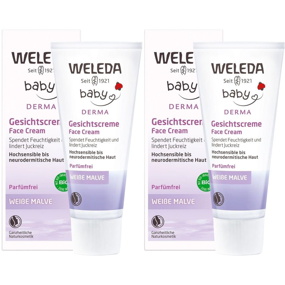 Weleda Baby Gesichtscreme Weiße Malve - für hochsensible bis neurodermitische Babyhaut, parfümfrei