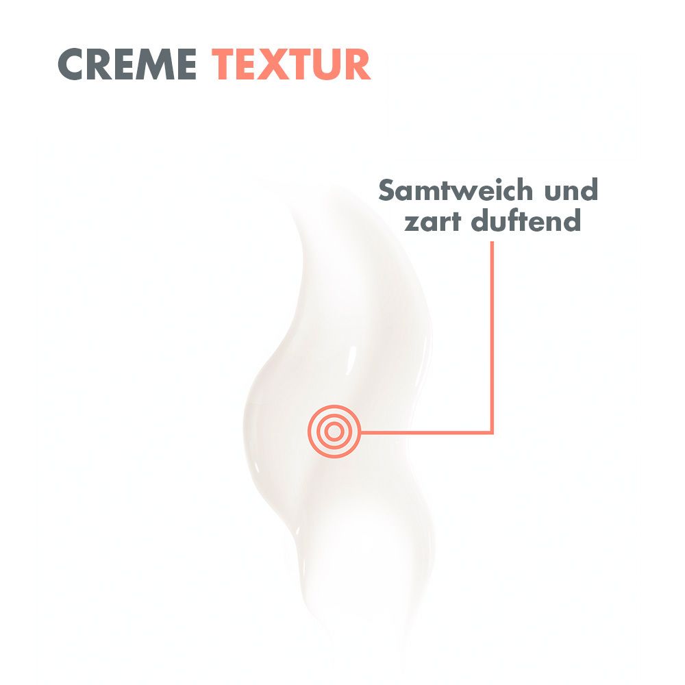 Nahaufnahme einer Creme-Textur. Text: Samtweich und zart duftend.
