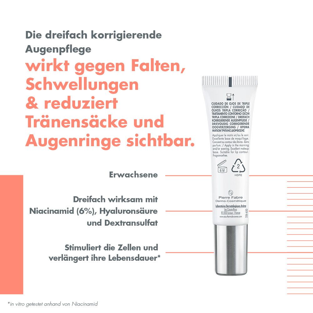 Avène Hyaluron Activ B3 Aufpolsterndes Serum-Konzentrat + Avène Hyaluron Activ B3 dreifach korrigierende Augenpflege + Avène DERMABSOLU festigende Tagescreme